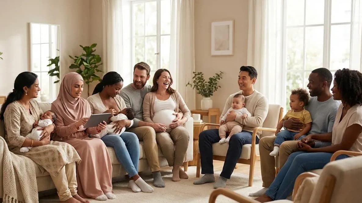 A calm, nurturing moment between a mother and her baby